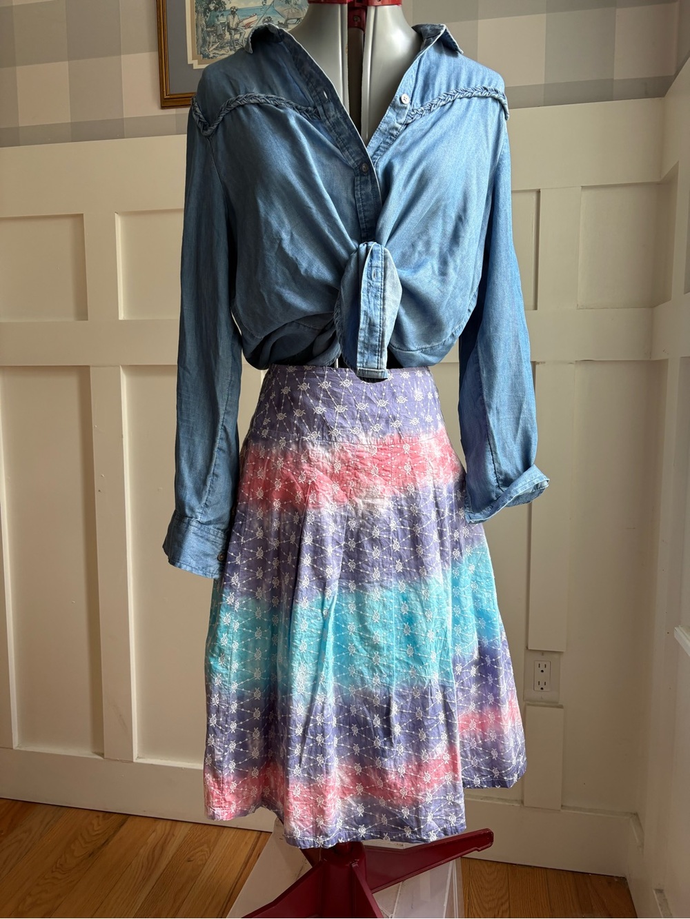 Vintage Harold's Embroidered Multicolor Star-Stripe Circle Skirt Size 6